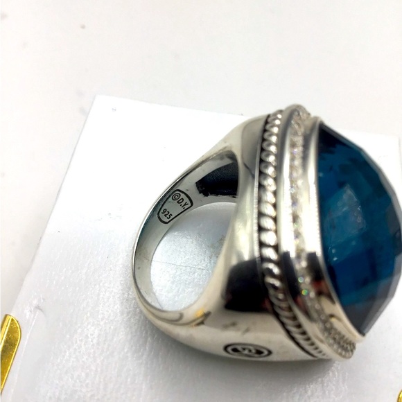 Stunning David Yurman Hampton Blue Topaz w Diamonds Albion Statement Ring! NEW! - Picture 6 of 12